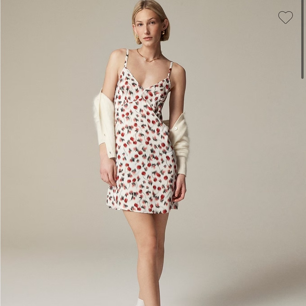 J Crew Soft shine slip dress in blurry cherry print babydoll coquette